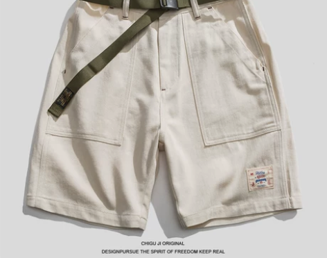 赤孤记 日系复古纯色工装短裤男潮牌街头宽松...