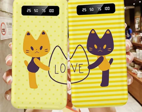 新款可爱情侣猫大容量充电宝自带线快充所有手...