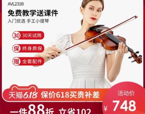 艾尔音专业级小提琴成人儿童演奏级纯手工实木...