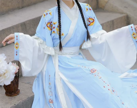 艺缕原创芙蕖汉服女襦裙重工刺绣齐腰破裙晋制...