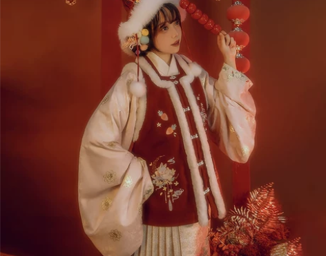 柏舟记兔汁滚滚古风汉服女现货明制绣花比甲秋...