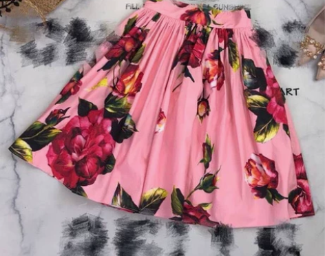 印花高腰大摆裙伞裙 裙长63，腰围66～7...