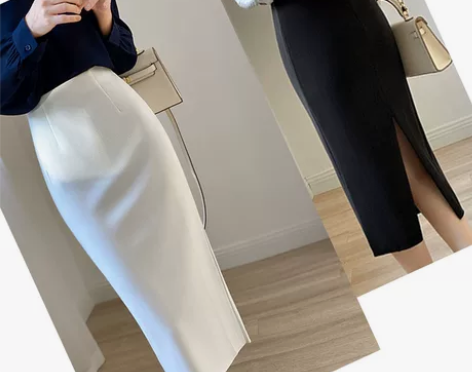 短裙半身裙西装面料白色女高腰后开叉修身一步...