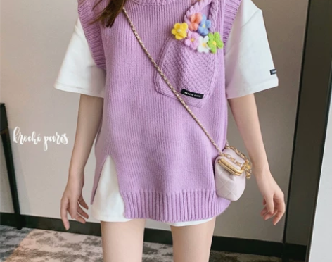 Kroche 官方授权 钩花花篮针织背心女...