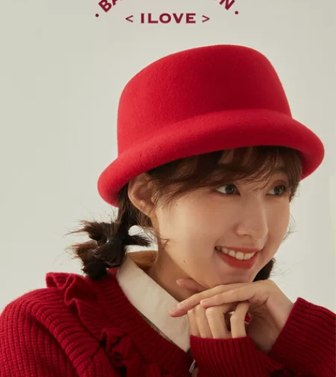 原创设计日系文艺小礼帽秋冬女甜美可爱双沿毛...