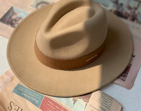 法式新款秋冬平沿羊毛呢礼帽男女时尚宽檐黑色...