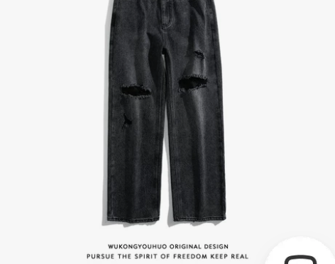 ?悟空有货潮牌嘻哈做旧水洗破洞牛仔裤男复古...
