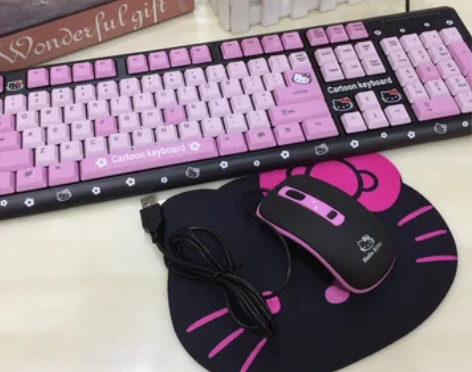 女生卡通可爱防水粉色笔记本台式电脑键盘无