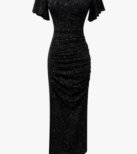 连衣裙夏季新款高档女装气质修身轻奢带闪V领...