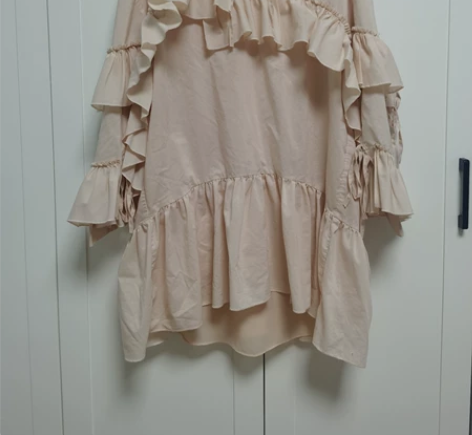 韩版浅肤色宽松荷叶边连衣裙春初夏 尺码：s...