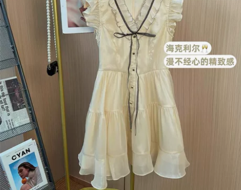 法式小香风高级感连衣裙女夏收腰显瘦甜美别致...