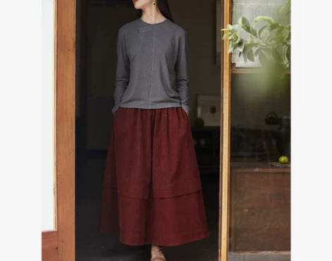 老电影吉祥羽儿原创冬季新品灯芯绒半身裙做旧...