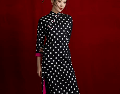 桃知窈窈 波尔卡 秋季新款民国风旗袍波点新...