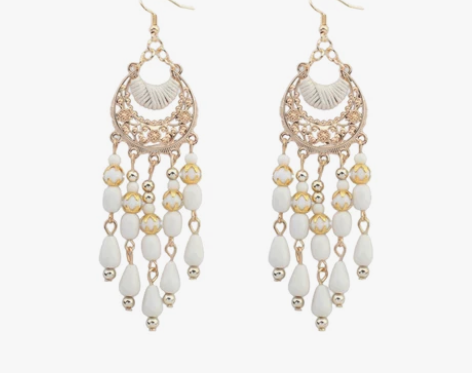 网红款复古民族风波西米亚流苏手工串珠耳环旅...