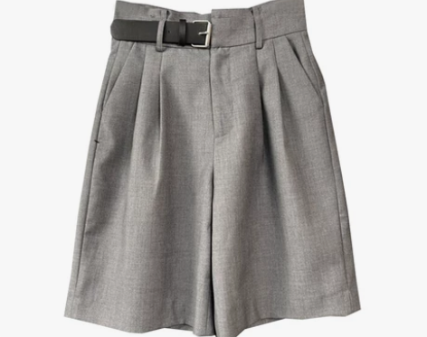 小众灰色高腰中裤西装裤子休闲裤女夏五分裤阔...