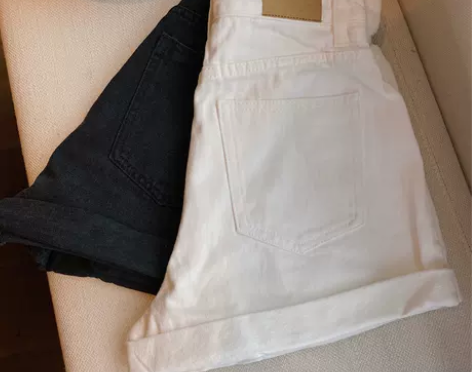 夏季半松紧腰白色牛仔短裤女高腰a字阔腿裤宽...