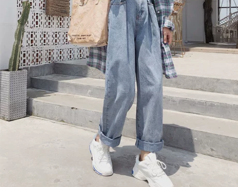 高腰垂感直筒宽松阔腿牛仔裤子女秋冬2019...