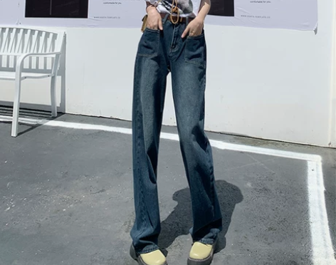 ?ZXZA早秋新品口袋设计牛仔裤高腰修身拖...