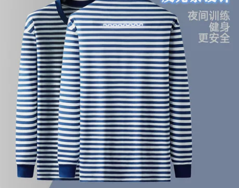 春秋新款圆领蓝白条长袖体能训练服夜间发光打...