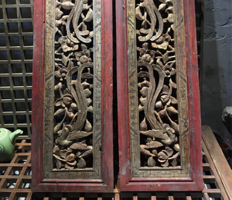 木雕镂空草龙凤凰牡丹花瓶花板民俗老物件茶馆...