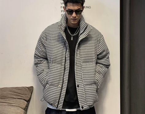 徐太浪千鸟格羽绒服男2022新款冬季加厚工...