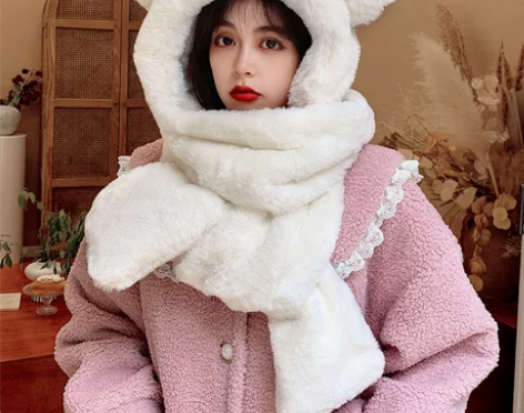 儿童帽子围巾手套三件套冬季加绒加厚女童一体...