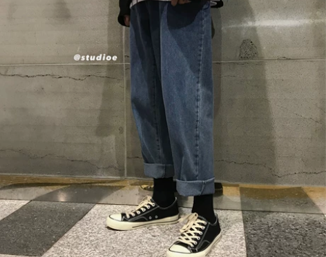 秋冬季裤子港风chic坠感直筒阔腿裤男士牛...