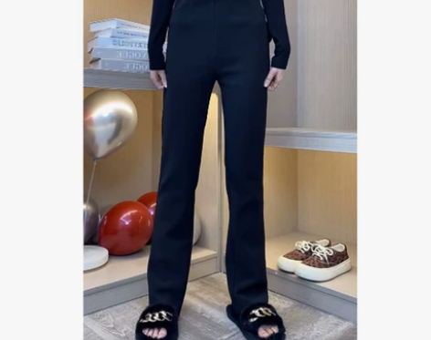 复古休闲别致高腰直筒开叉裤子女装2022春...