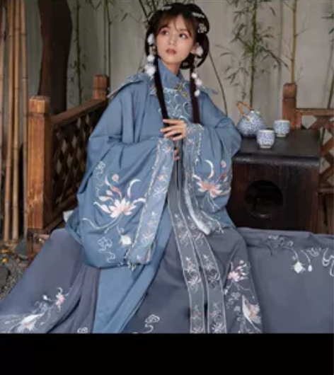 清梳原创西府幽兰明制汉服立领长袄刺绣云肩齐...