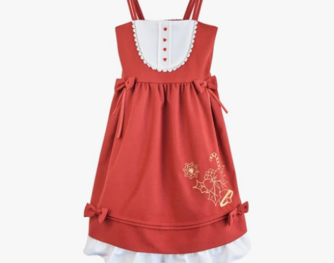 现货原创设计森女部落圣诞幸运心萝莉毛呢背带...