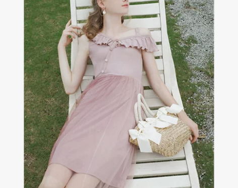 M Queen 闺蜜装荷叶边渐变烫银网纱裙...