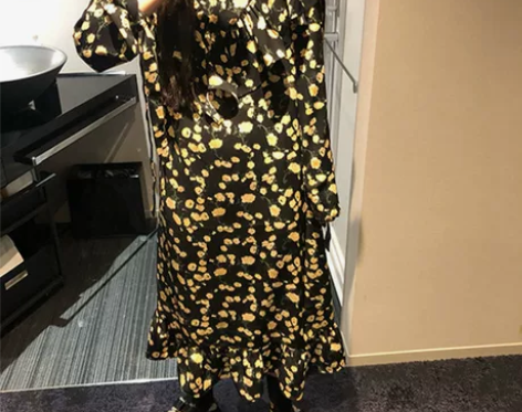 wannanke 荷叶边碎花百搭连衣裙女中...