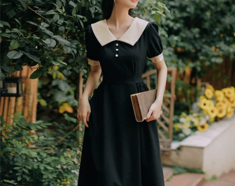 2022新款收腰气质法式复古面试裙子赫本风...