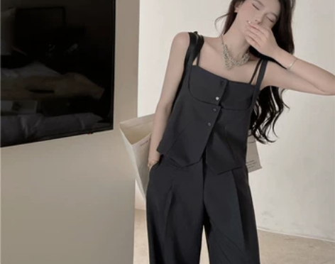 甜辣妹无袖小吊带背心女夏季纯欲西装性感短款...