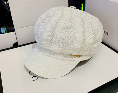 帽子女夏天日系蕾丝贝雷帽薄款透气八角帽出游...