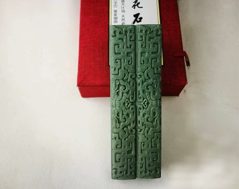 御砚堂镇纸松花石天然老坑石材古纹雕刻镇尺书...