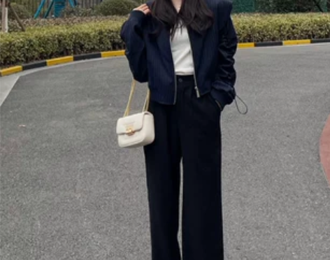 2022新款毛呢阔腿裤女秋冬季高腰垂坠感宽...