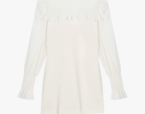 白色荷叶边长袖连衣裙女秋季新款高级感内搭打...