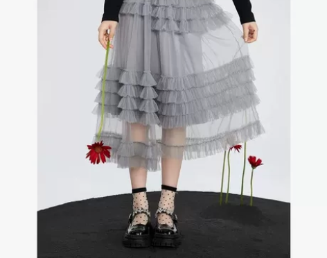 阔色2021春夏新款网纱蓬蓬裙不规则半身裙...