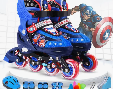 迪士尼溜冰鞋儿童初学者男童轮滑鞋全套装滑轮...