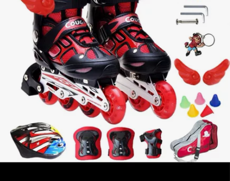 正品美洲狮溜冰鞋儿童全套装可调闪光轮滑鞋旱...