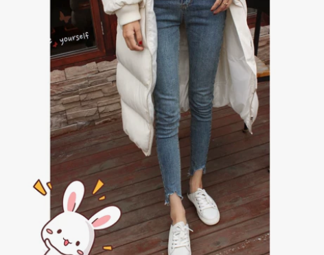 2018春秋季显瘦长裤高腰牛仔裤女九分破洞...