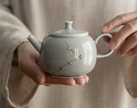 游谷手执壶 家用日式冰灰釉锔钉陶瓷泡茶滤茶...