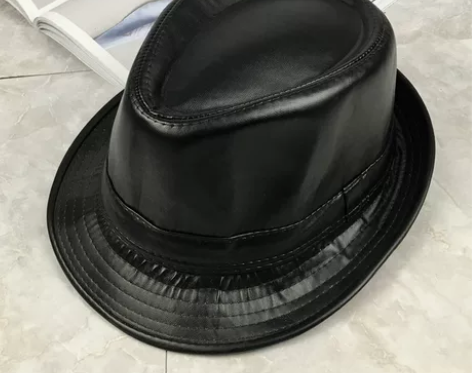 帽子男秋冬天皮质黑色爵士帽短沿小礼帽女英伦...