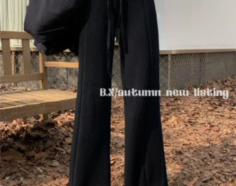 2022秋冬新款高腰喇叭拖地长裤黑色显瘦流...