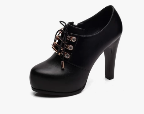 粗跟深口单鞋女秋冬季加绒厚底防水台11cm...