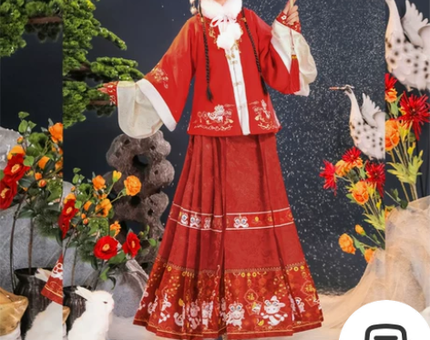 [嗨皮兔]茗月萱明制拜年服方领加绒披袄马面...