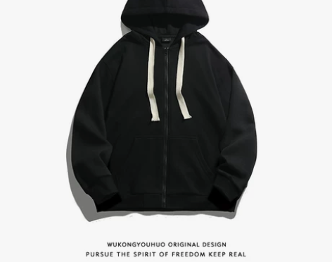 悟空有货潮牌简约开衫连帽卫衣男复古慵懒风百...
