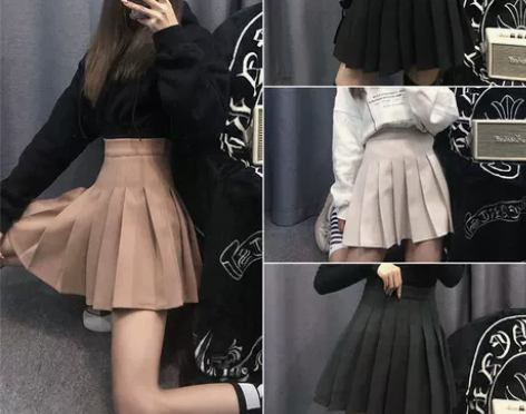 百褶裙女短裙毛呢半身裙子显瘦jk制服高腰a...