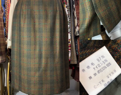 复古港风格子古着裙子vintage高腰羊毛...